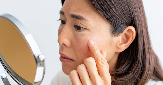目元のくすみを気にする女性